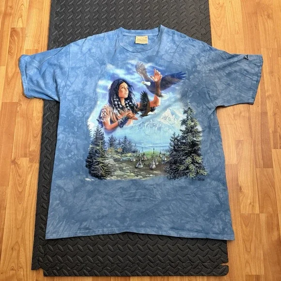 Vintage 90s The Mountain Native American Men Size XL Made USA Eagle Indian Women - Picture 1 of 8